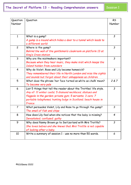 6. Reading Comprehension answers