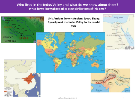 Link Ancient Sumer, Ancient Egypt, Shang Dynasty, and the Indus Valley to the World Map - Worksheet - Year 4