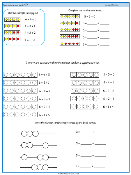 Addition and subtraction within 10 - Systematic number bonds - Worksheet