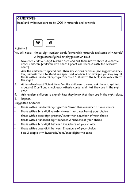 Numbers up to 1000 in numerals and words worksheet