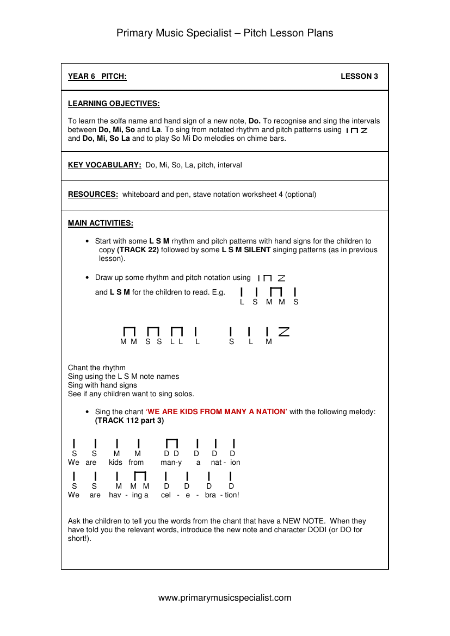 Pitch Lesson Plan - Year 6 Lesson 3