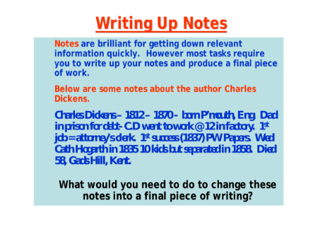 Searching for Shakespeare - Lesson 4 - Writing Up Notes Worksheet