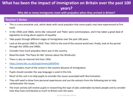 Why did so many immigrants meet with prejudice when they arrived in Britain? - Teacher notes