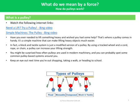 What is a pulley? - Magnets and Forces - Year 3
