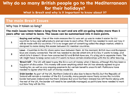 The main Brexit issues - Info sheet