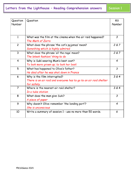 5. Reading Comprehension answers