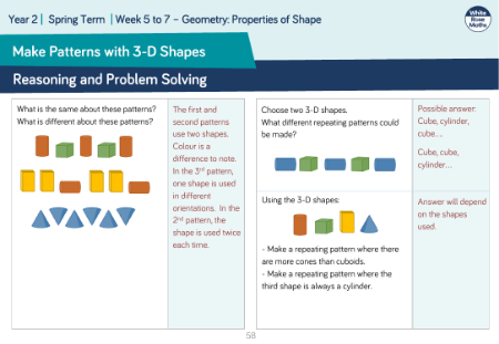 Make patterns with 3-D shapes: Reasoning and Problem Solving