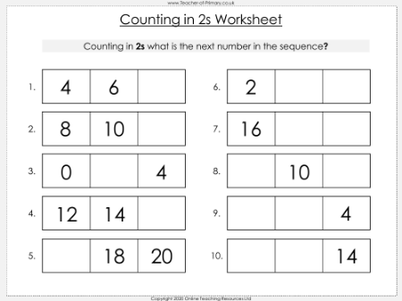 Counting in 2s - Worksheet