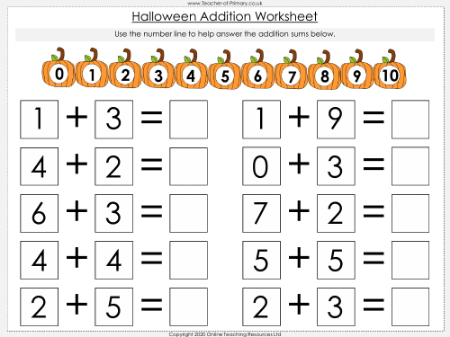 Halloween Addition to 10 - Worksheet