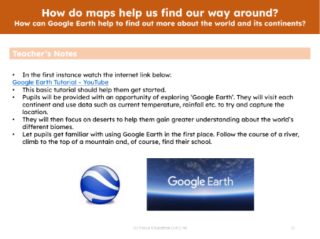 How can Google Earth help to find out more about the world and its continents?  - Teacher notes