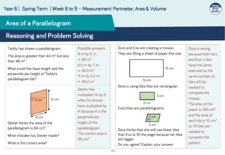 Area of a Parallelogram: Reasoning and Problem Solving