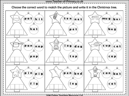 Christmas Tree CVC Words Activities - Worksheet