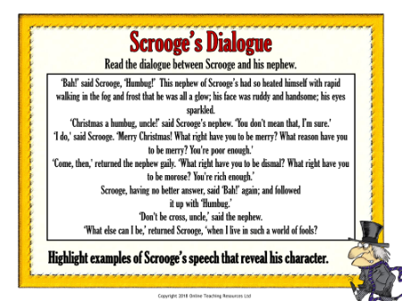 A Christmas Carol - Lesson 2 - Scrooge's Dialogue Worksheet