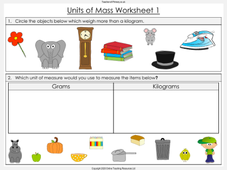 Units of Mass - Worksheet