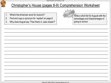 Wonder Lesson 6: Christopher's House - Comprehension Worksheet 1