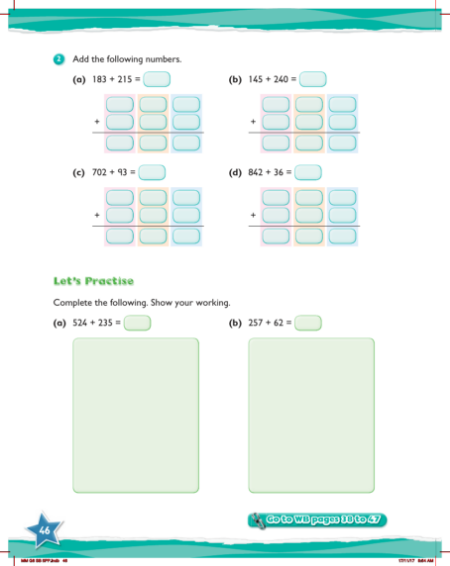 Practice, Addition of 2- and 3-digit numbers