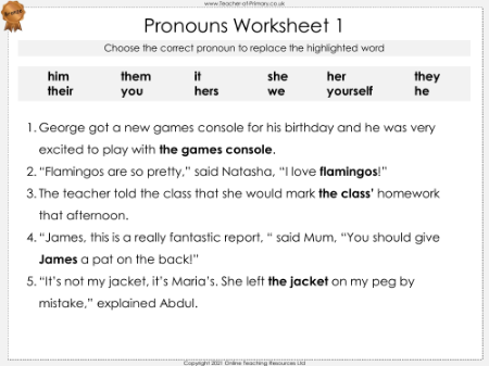Using Pronouns to Avoid Repetition - Worksheet