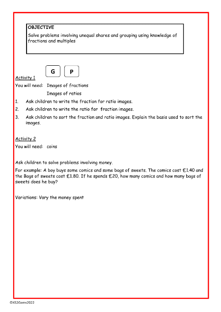 Ratio with unequal sharing worksheet