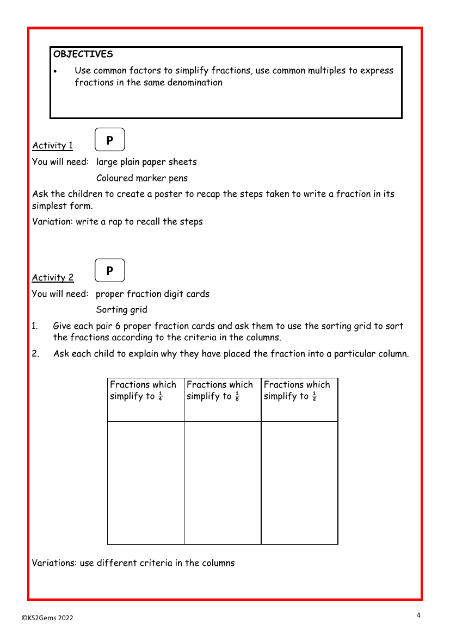 Simplifying fractions worksheet