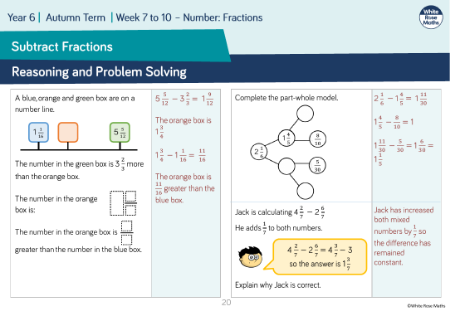 Subtract fractions: Reasoning and Problem Solving