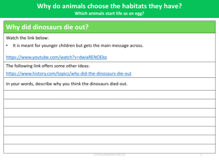 Why did the dinosaurs die out? - Writing task