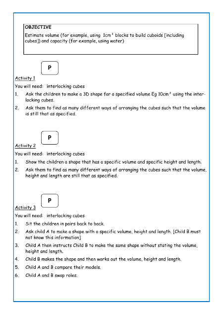 Estimate volume and capacity worksheet