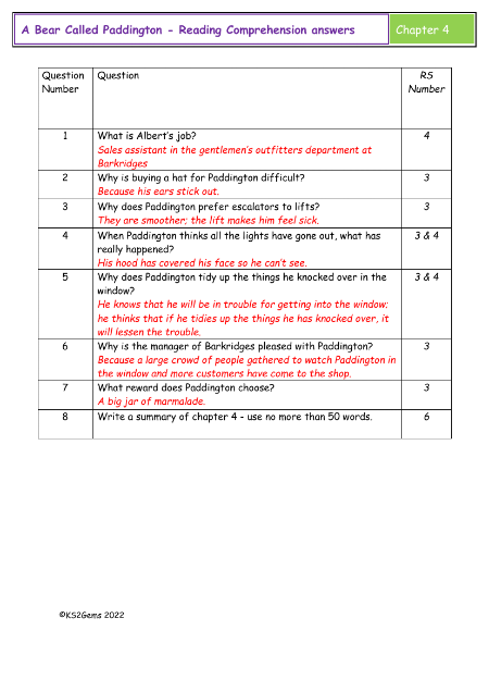 4. Reading Comprehension Answers