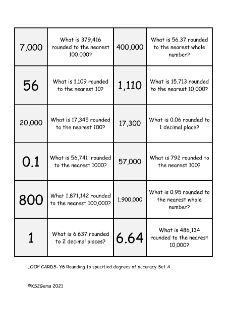 Loop Card Game - Rounding to specified degrees of accuracy  Set 1