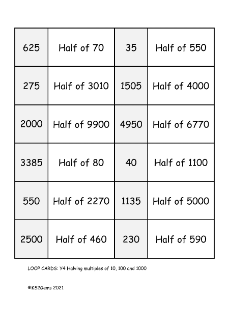 Halving multiples of 10, 100 and 1000