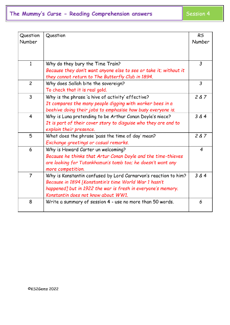 6. Reading Comprehension answers