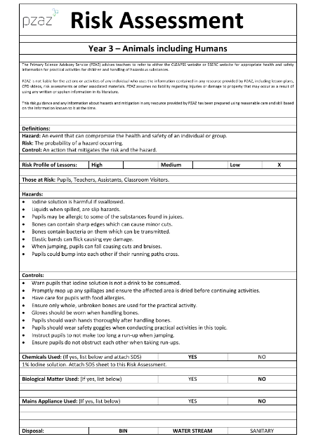 Animals including Humans - Risk Assessment