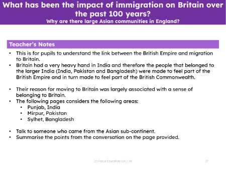 Why are there large Asian communities in England? - Teacher notes