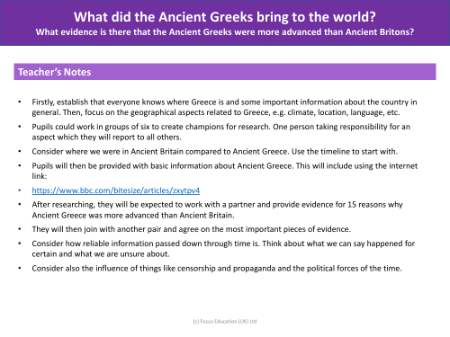 What evidence is there that the Ancient Greeks were more advanced than Ancient Britons? - Teacher notes