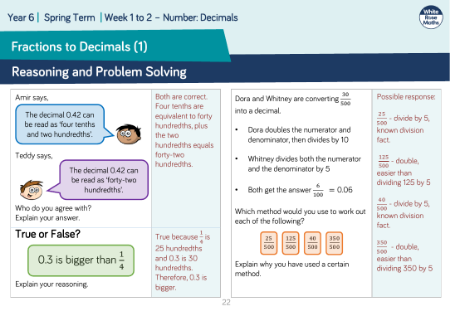 Fractions to Decimals (1): Reasoning and Problem Solving
