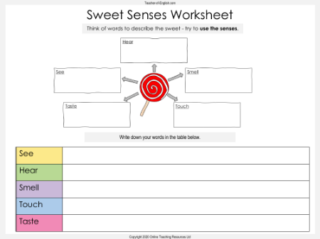Using the Senses - Lesson 2: Exploring the Senses - Worksheets