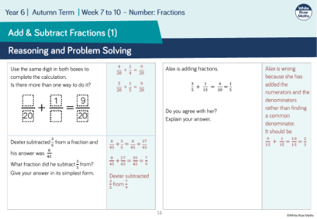 Add and subtract fractions (1): Reasoning and Problem Solving