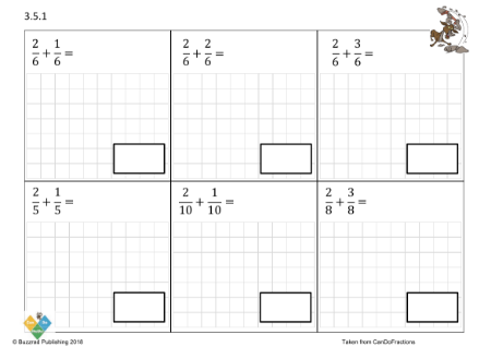 Add fractions same denominator within the whole