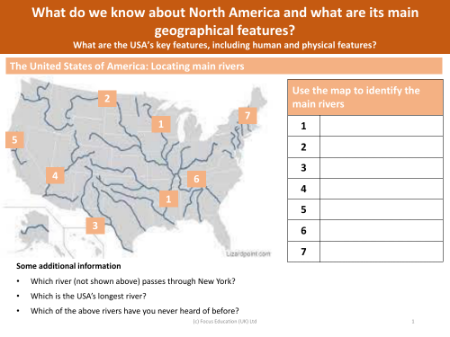 Locate on a map - Rivers of the USA
