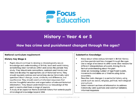 National Curriculum objectives  - Crime and Punishment - 3rd Grade