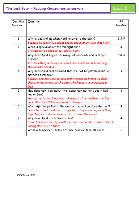 4. Reading Comprehension answers