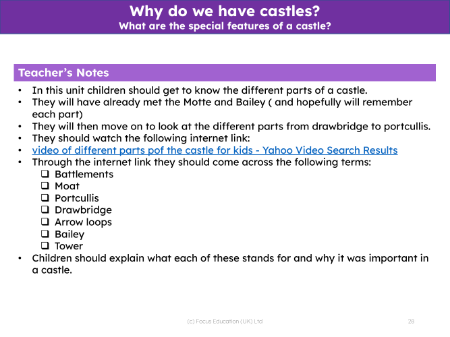 What are the special features of a castle? - Teacher notes