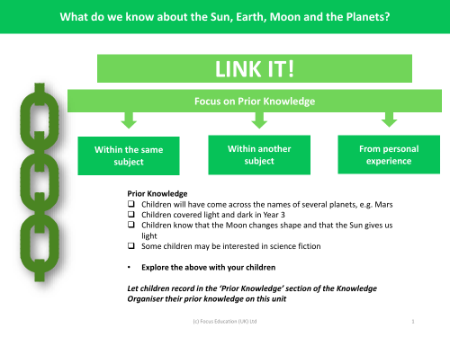 Link it! Prior knowledge - Space - Year 5