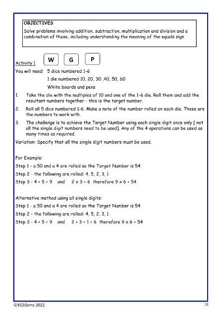 Solving problems with all four operations worksheet