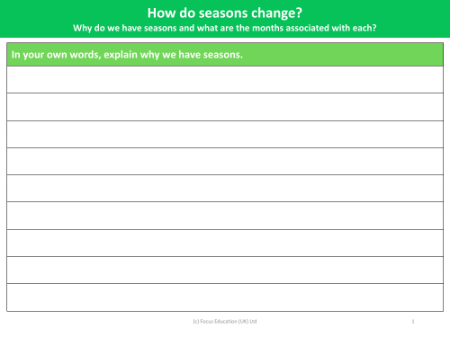 Why do we have seasons? - Worksheet - Year 1