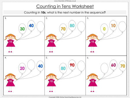 Counting in 10s - Worksheet