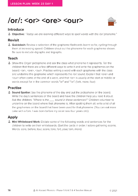 Phoneme "or,ore,our" - Lesson plan 