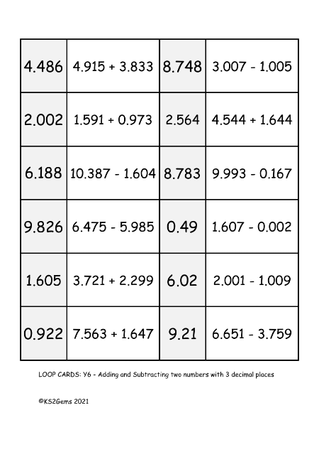 Loop Card Game - Adding and  Subtracting two numbers with 3 decimal places