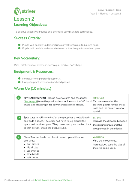 Netball - Lesson 2