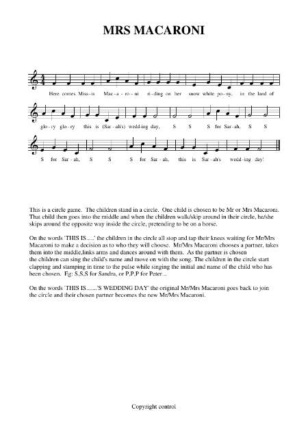 Singing Games Reception Notations - Mrs macaroni