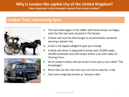 London taxis - Info sheet